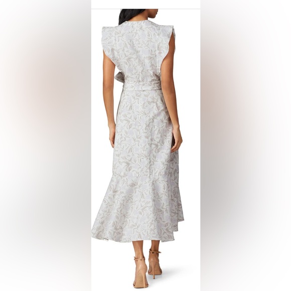 Lovely cotton wrap dress with pale floral pattern in gray & pink like new! - Picture 6 of 8